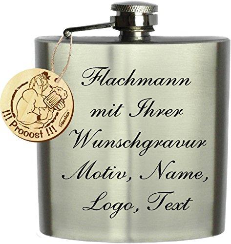 Flachmann Edelstahl mit Wunschgravur, Wunschtext, Grafik oder Logo