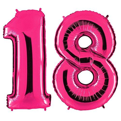 PartyMarty Ballon Zahl 18 in Pink - XXL Riesenzahl 100cm - zum 18. Geburtstag - Party Geschenk Dekoration Folienballon Luftballon Happy Birthday Rosa