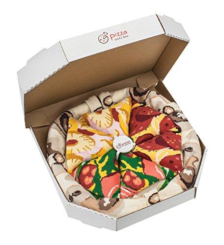 PIZZA SOCKS BOX - 4 Paar MIX Italienische Hawaii Pepperoni Pizza LUSTIGE Socken - Ideal als Originelle GESCHENK - Bunt Socken - BAUMWOLLE Reich - Fun Gadget| Größen EU 41-46, Made in EUROPE